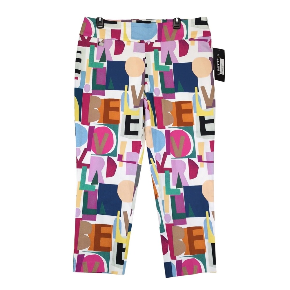 NWT Lisette L Montreal Thinny Geometric Crop Pants Womens 14 36x25 Stretch Retro